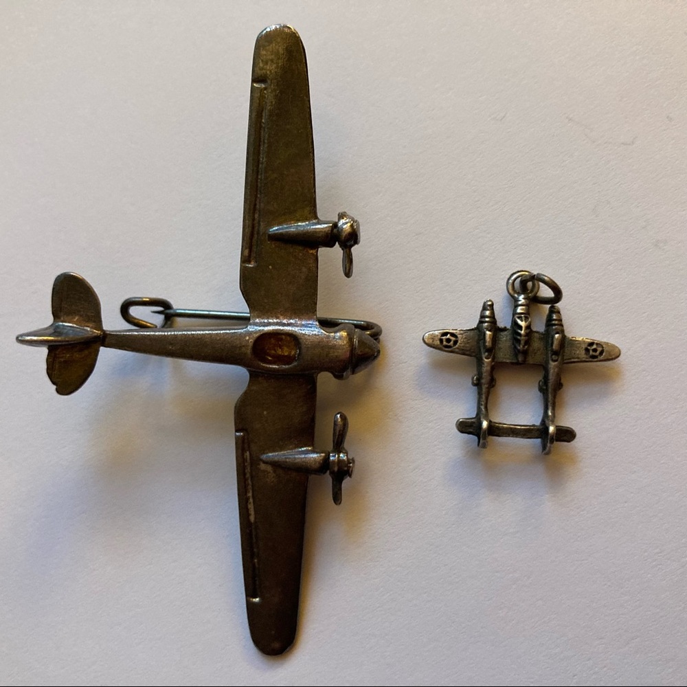 Vintage Airplane Pin and Charm